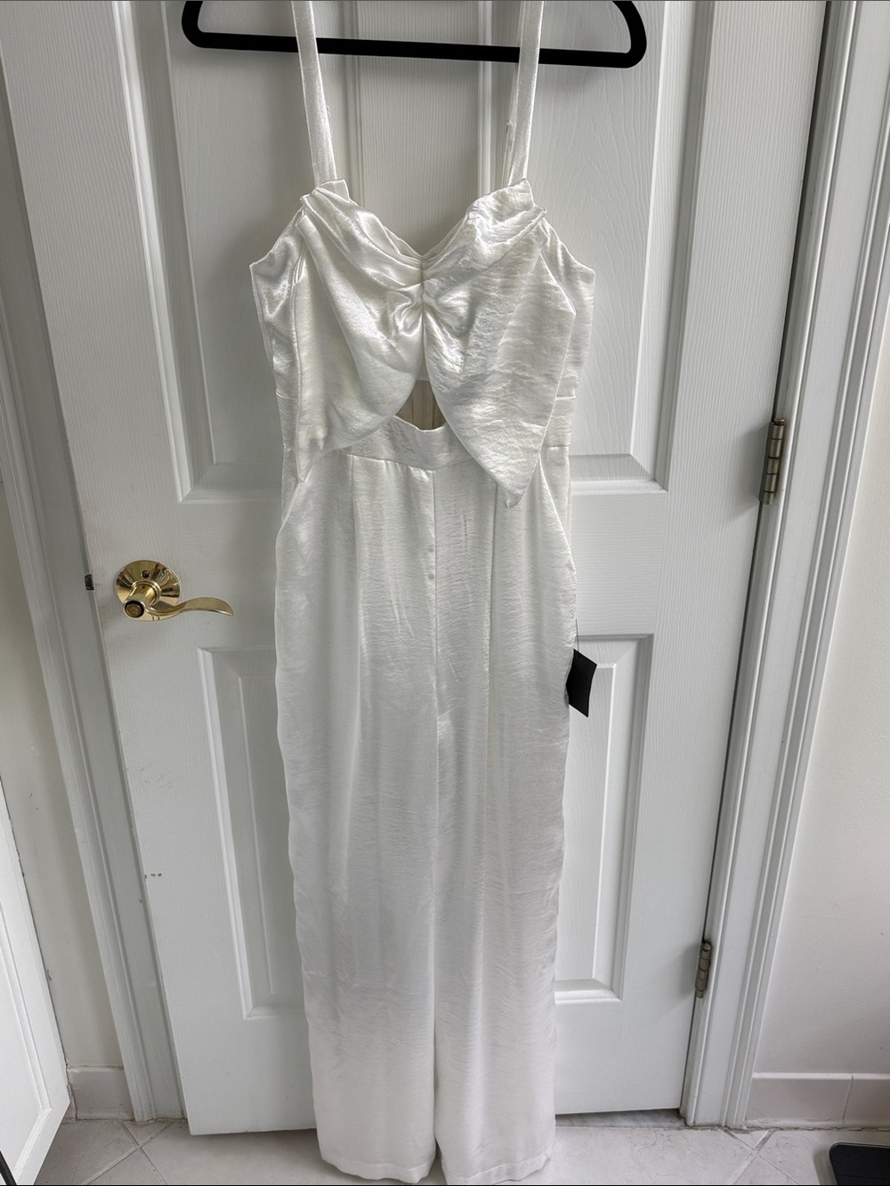 Lulu's White Satin Bow-Front Jumpsuit